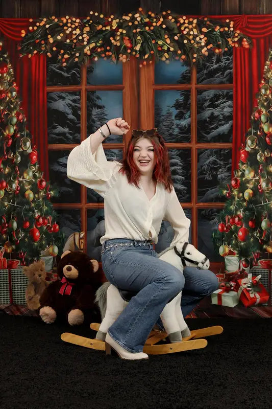 Kate Christmas Window Vintage Wood Tree Backdrop for Photography -UK