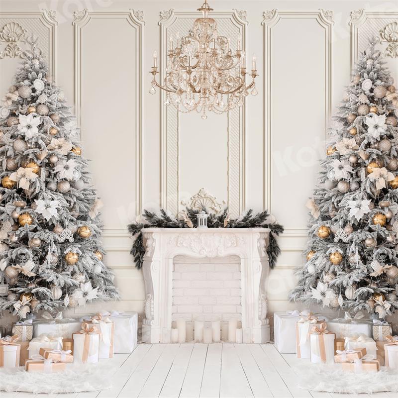 Kate Christmas Fireplace Vintage Wall Trees Gift Backdrop for Photography