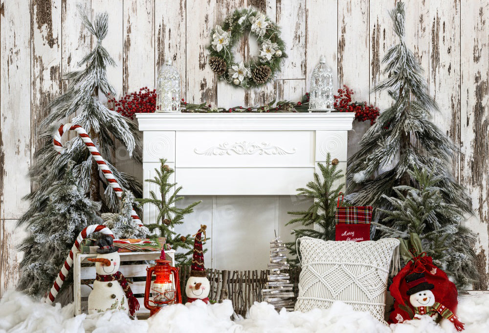 Kate Christmas Fireplace Oak Tree Backdrop for Photography