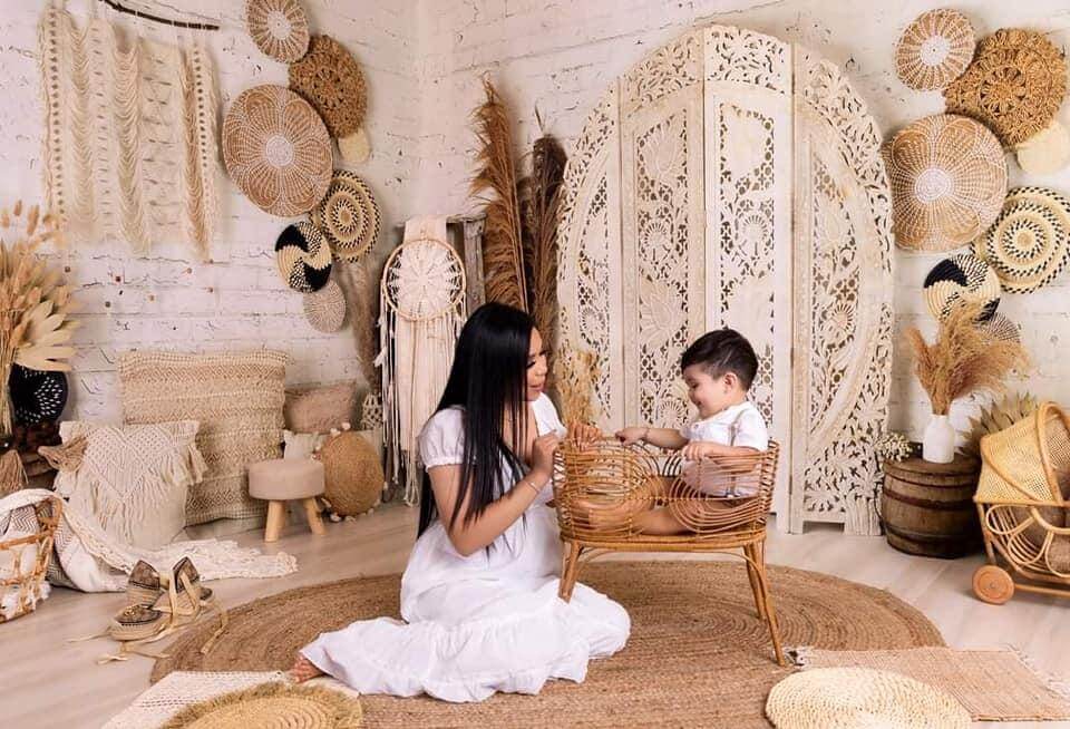 Kate Boho Screen with Pampas Grass Fleece Backdrop Designed by Mandy Ringe Photography -UK