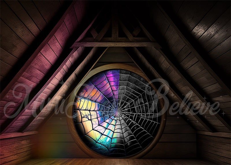 Kate Spooky Attic Room Spiderweb Window Backdrop  Designed by Mini MakeBelieve