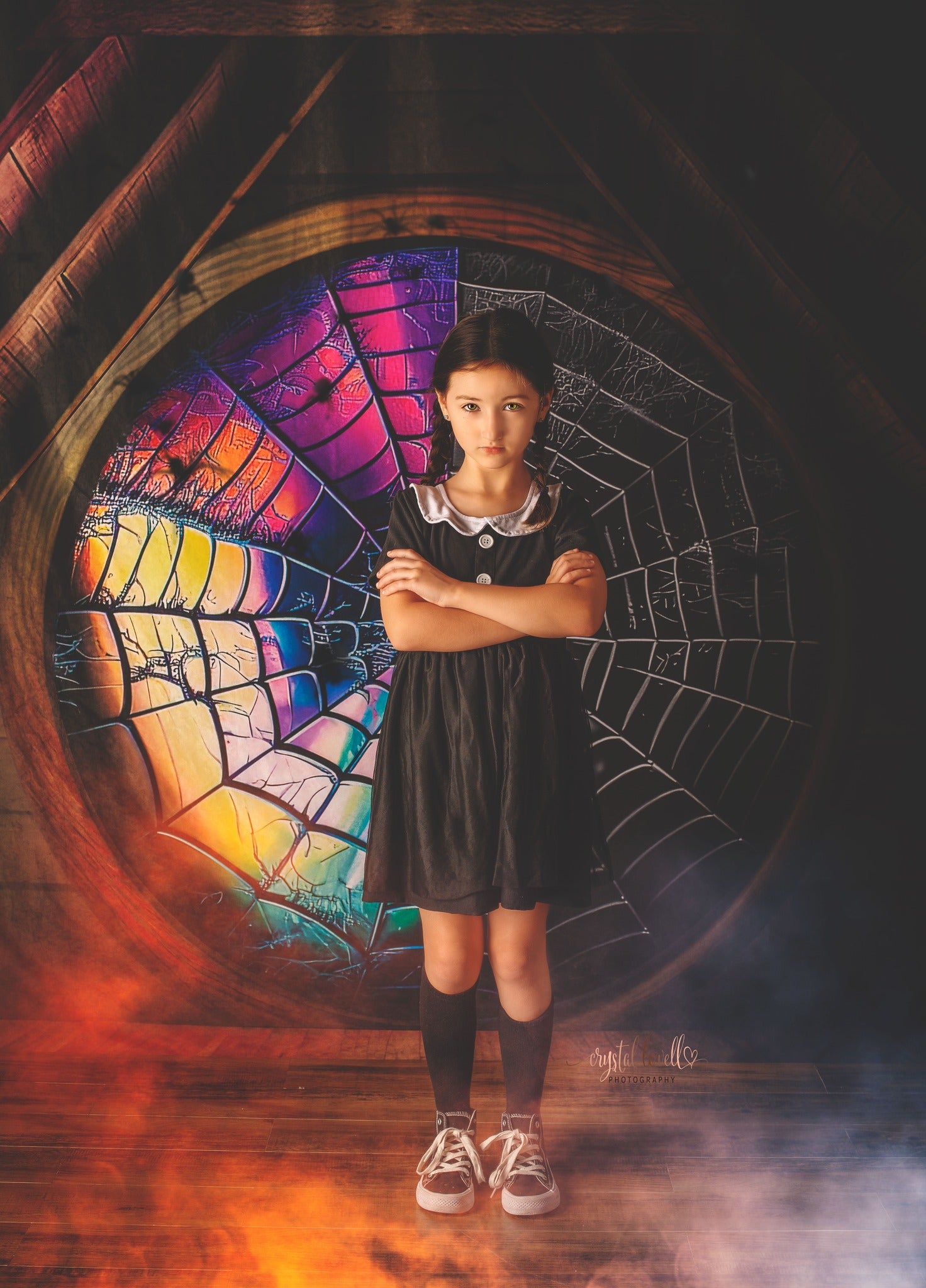 Kate Spooky Attic Room Spiderweb Window Backdrop  Designed by Mini MakeBelieve