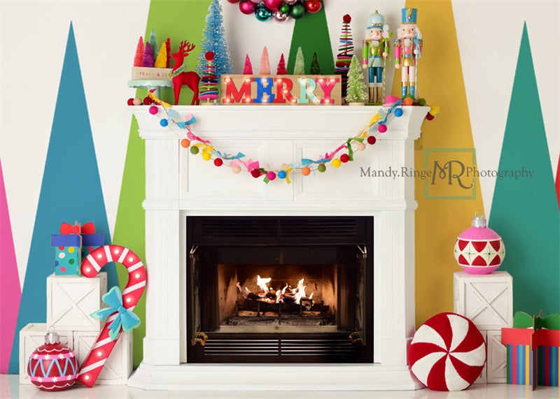 Kate Merry Christmas Bright Fireplace Backdrop Designed by Mandy Ringe Photography