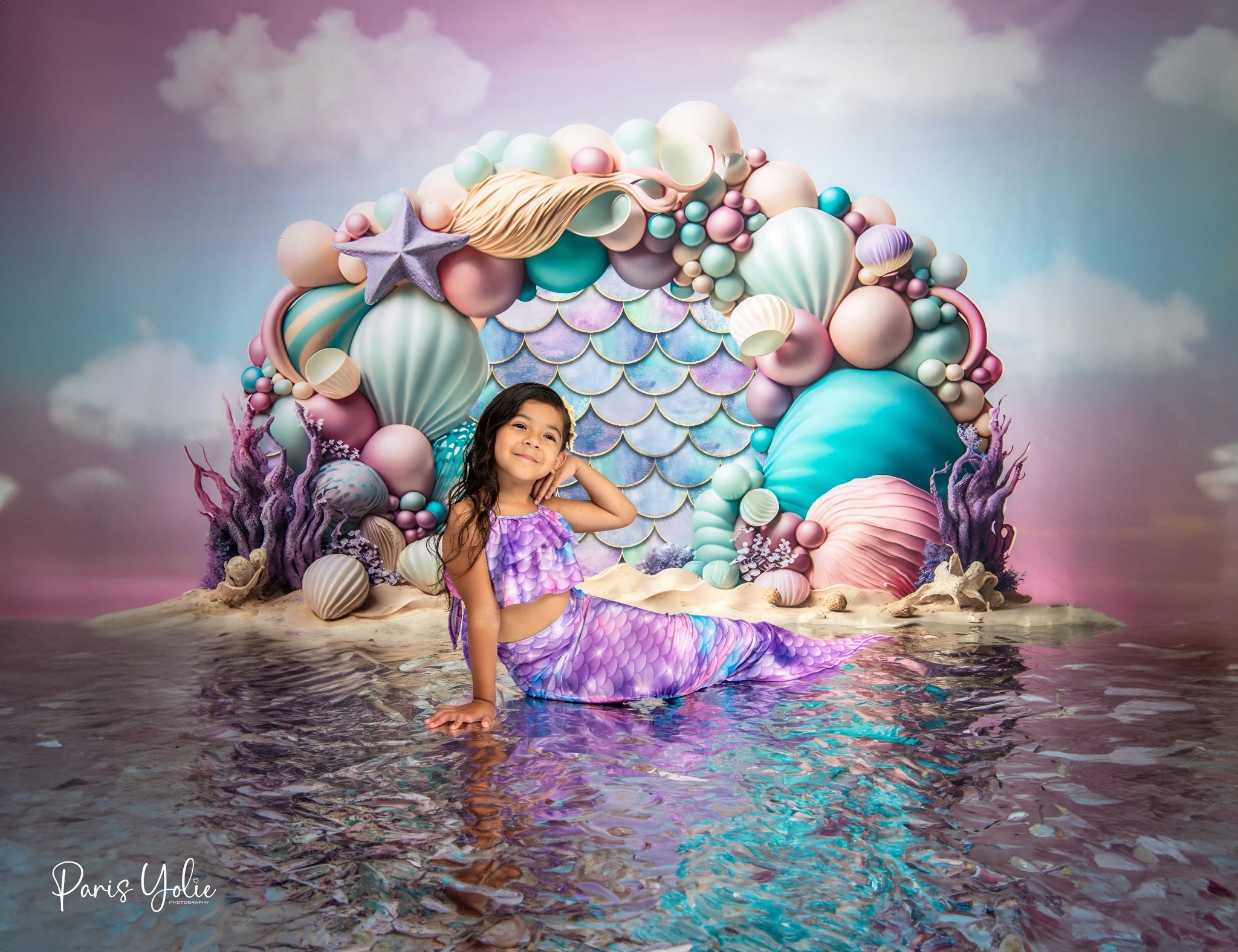 Kate Summer Mermaid Balloons Arch Backdrop Designed by Ashley Paul