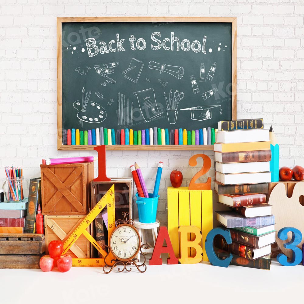 Kate Back to School Blackboard Book Backdrop for Photography