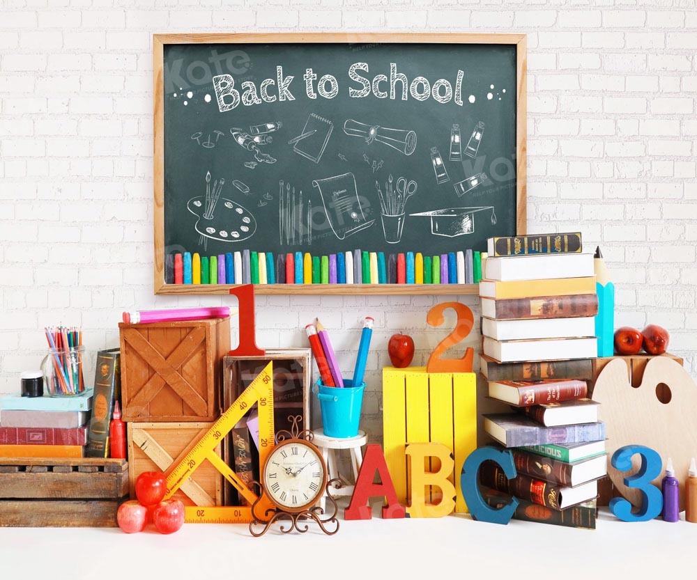 Kate Back to School Blackboard Book Backdrop for Photography