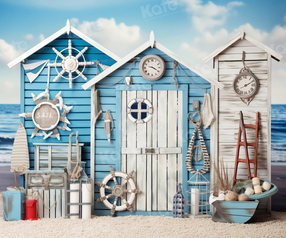 Kate Nautical Summer Blue House Backdrop Designed by Chain Photography