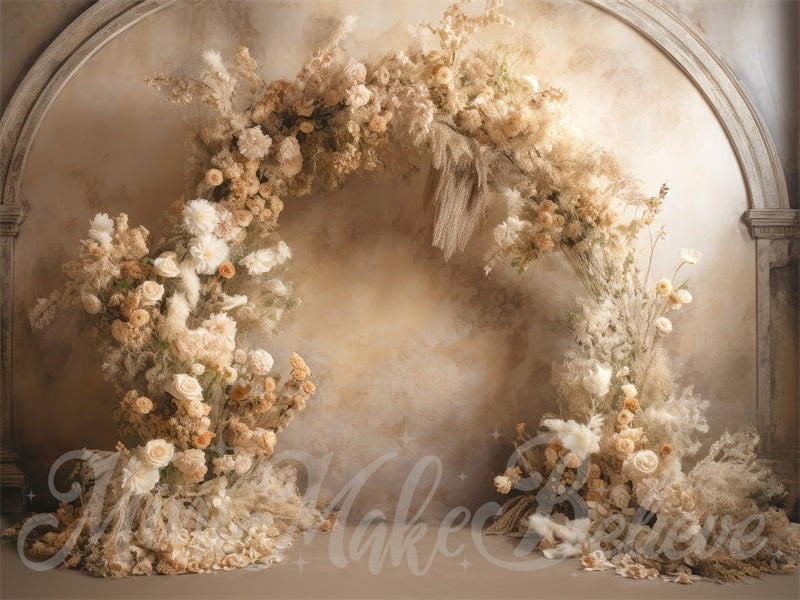 Kate Fine Art Flower Beige Wall Wedding Backdrop Designed by Mini MakeBelieve