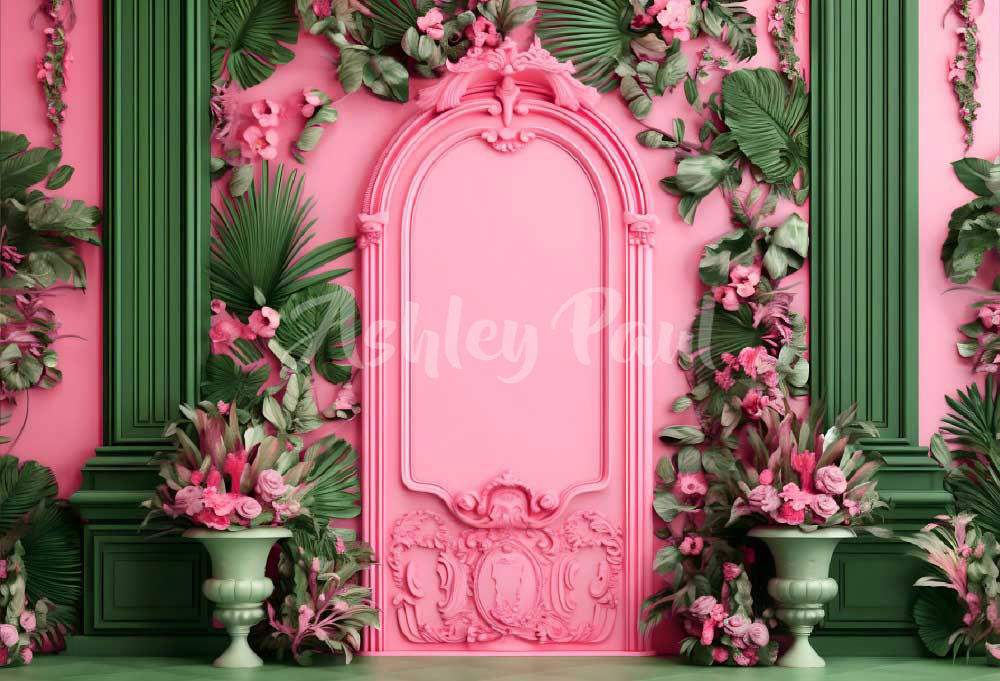 Kate Tropical Flower Pink Wall Backdrop Designed by Ashley Paul