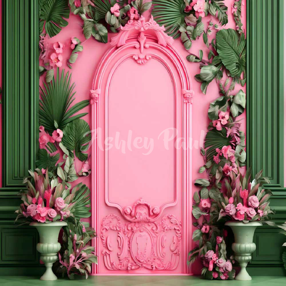 Kate Tropical Flower Pink Wall Backdrop Designed by Ashley Paul