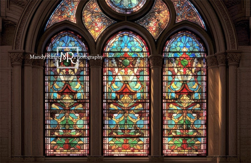 Kate Arched Stained Glass Window Backdrop Designed by Mandy Ringe Photography -UK