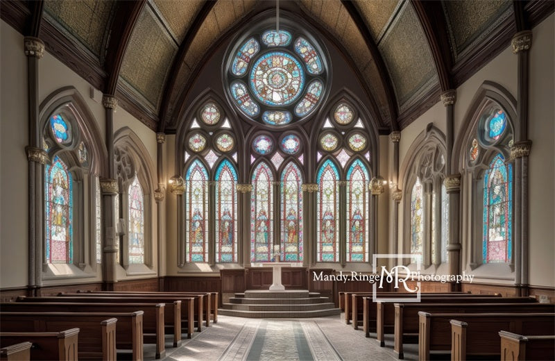 Kate Church Stained Glass Window Backdrop Designed by Mandy Ringe Photography
