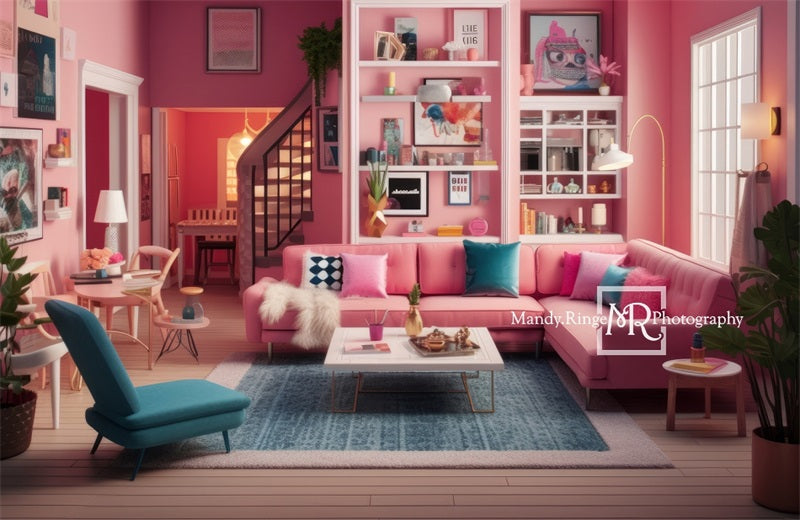 Kate Dollhouse Pink Living Room Backdrop Designed by Mandy Ringe Photography