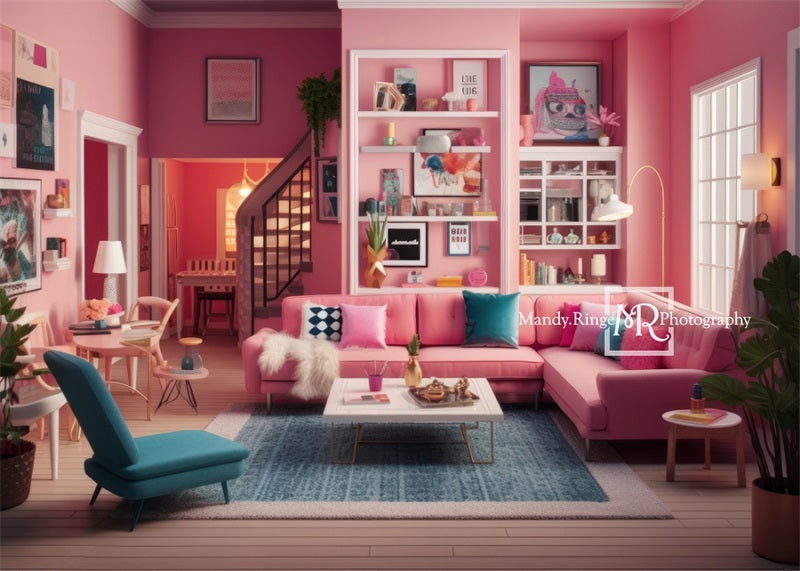 Kate Dollhouse Pink Living Room Backdrop Designed by Mandy Ringe Photography