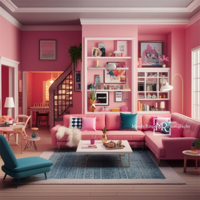 Kate Dollhouse Pink Living Room Backdrop Designed by Mandy Ringe Photography