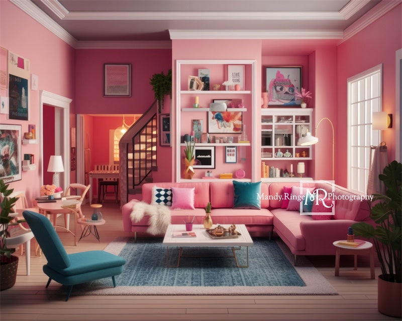 Kate Dollhouse Pink Living Room Backdrop Designed by Mandy Ringe Photography