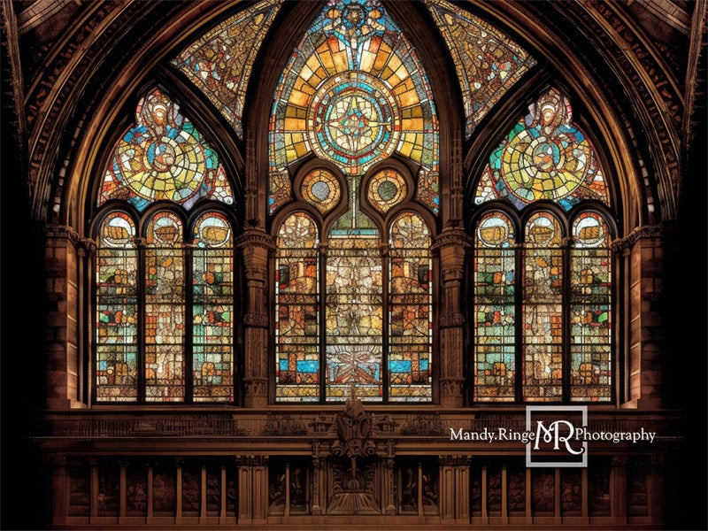 Kate Gothic Arched Stained Glass Window Backdrop Designed by Mandy Ringe Photography -UK