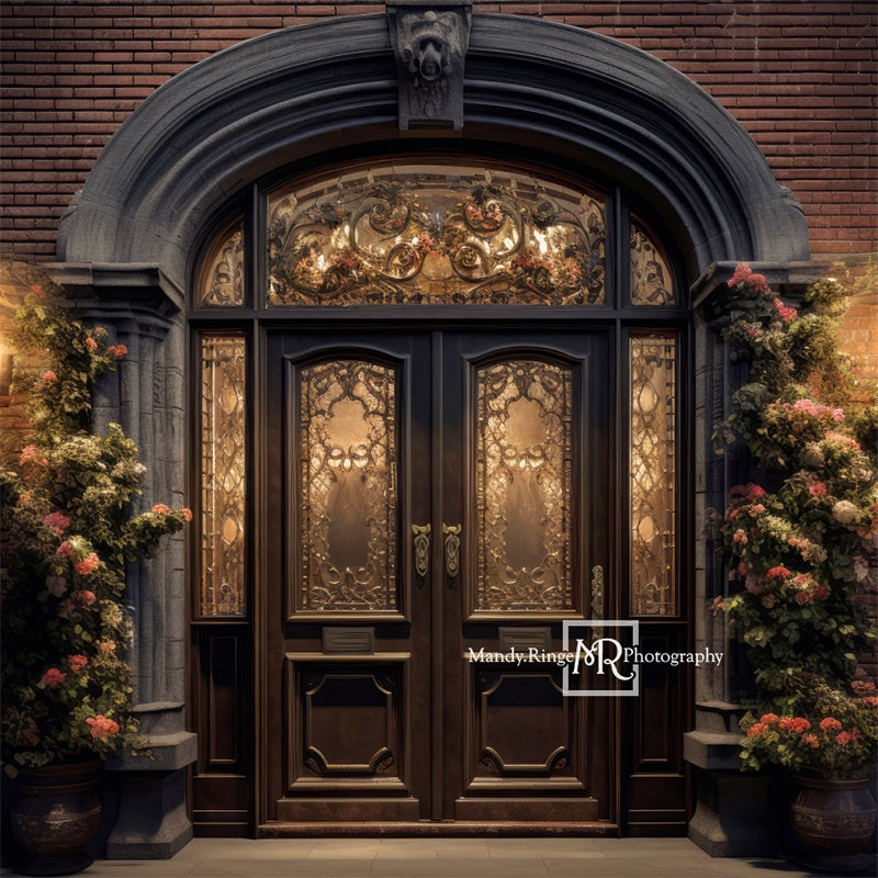 Kate Front Door Flowers Night Backdrop Designed by Mandy Ringe Photography