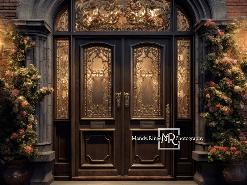 Kate Front Door Flowers Night Backdrop Designed by Mandy Ringe Photography