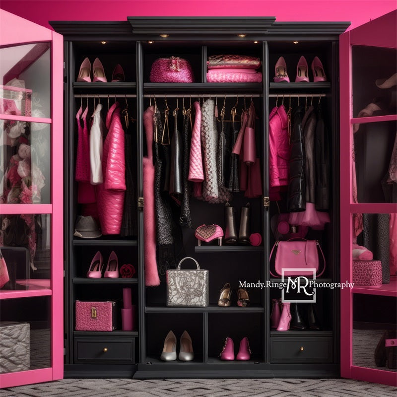 Kate Pink and Black Doll Closet Backdrop Designed by Mandy Ringe Photography