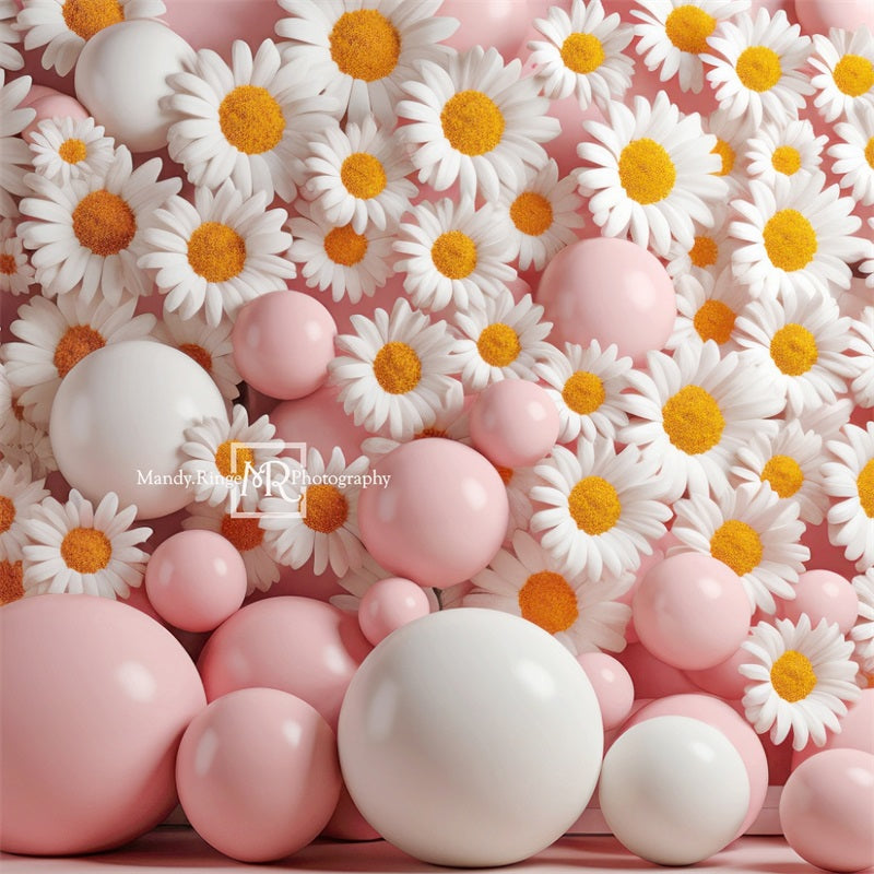 Kate Pink White Balloon Daisies Wall Backdrop Designed by Mandy Ringe Photography -UK
