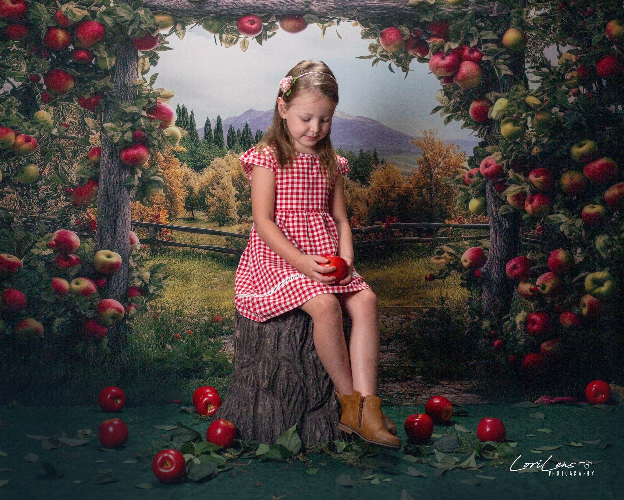 Kate Summer/Autumn Apple Arch Farm Backdrop Designed by Angela Marie Photography