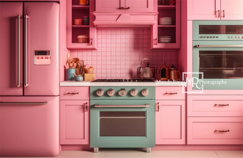 Kate Pink Fantasy Dollhouse Kitchen Backdrop Designed by Mandy Ringe Photography