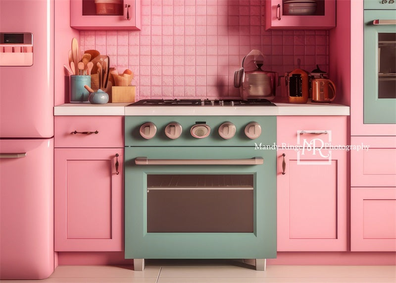 Kate Pink Fantasy Dollhouse Kitchen Backdrop Designed by Mandy Ringe Photography