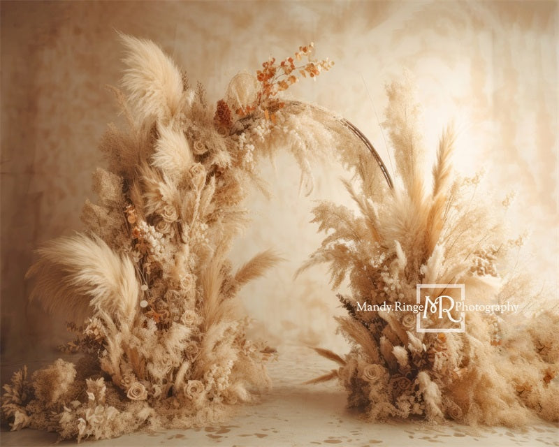 Kate Beige Boho Dried Flower Arch Backdrop Designed by Mandy Ringe Photography