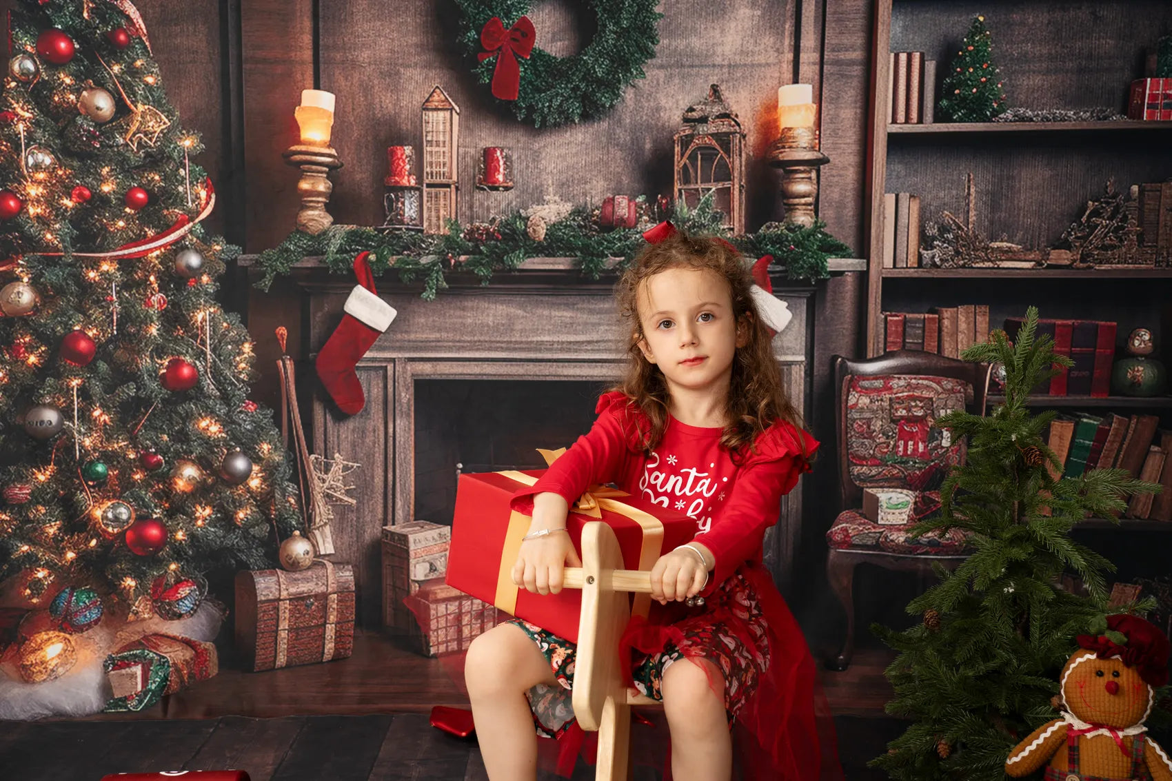 Kate Christmas Tree Fireplace Santa Warm House Fleece Backdrop for Photography