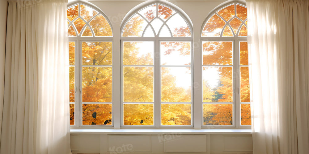 Kate Autumn Church Window Leaf Backdrop Designed by Chain Photography -UK