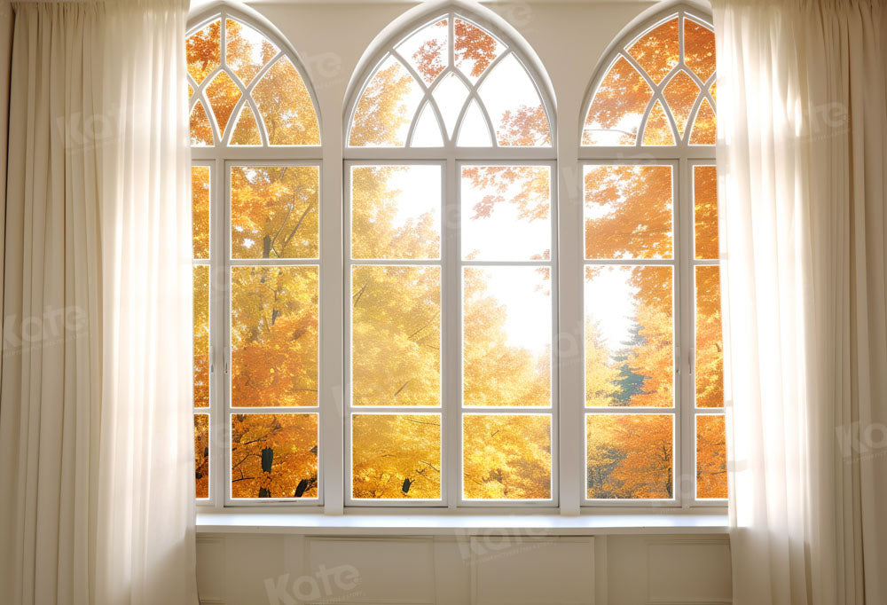 Kate Autumn Church Window Leaf Backdrop Designed by Chain Photography -UK