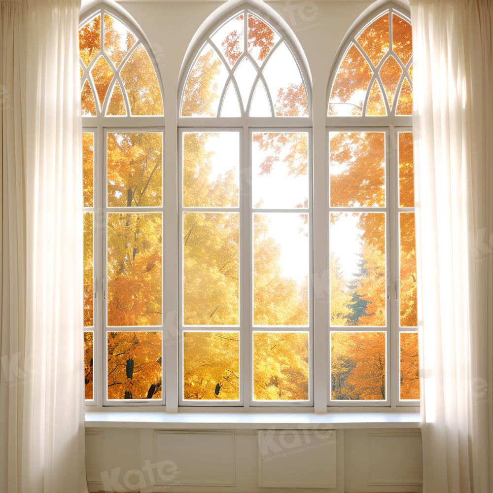 Kate Autumn Church Window Leaf Backdrop Designed by Chain Photography