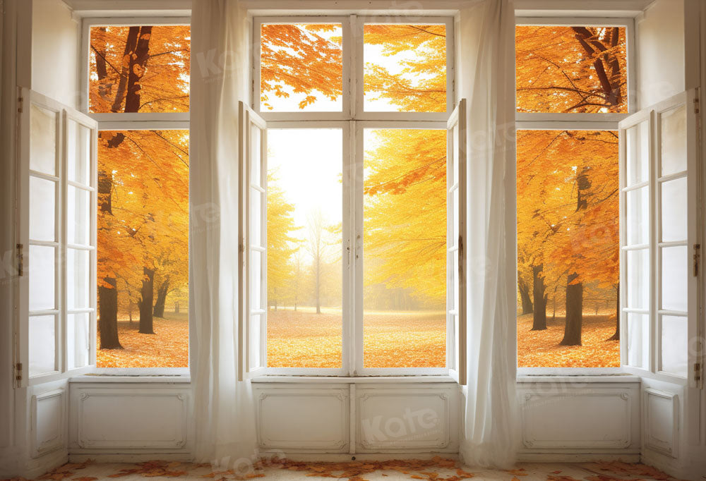 Kate Autumn Fallen Leaves Window Backdrop Designed by Chain Photography