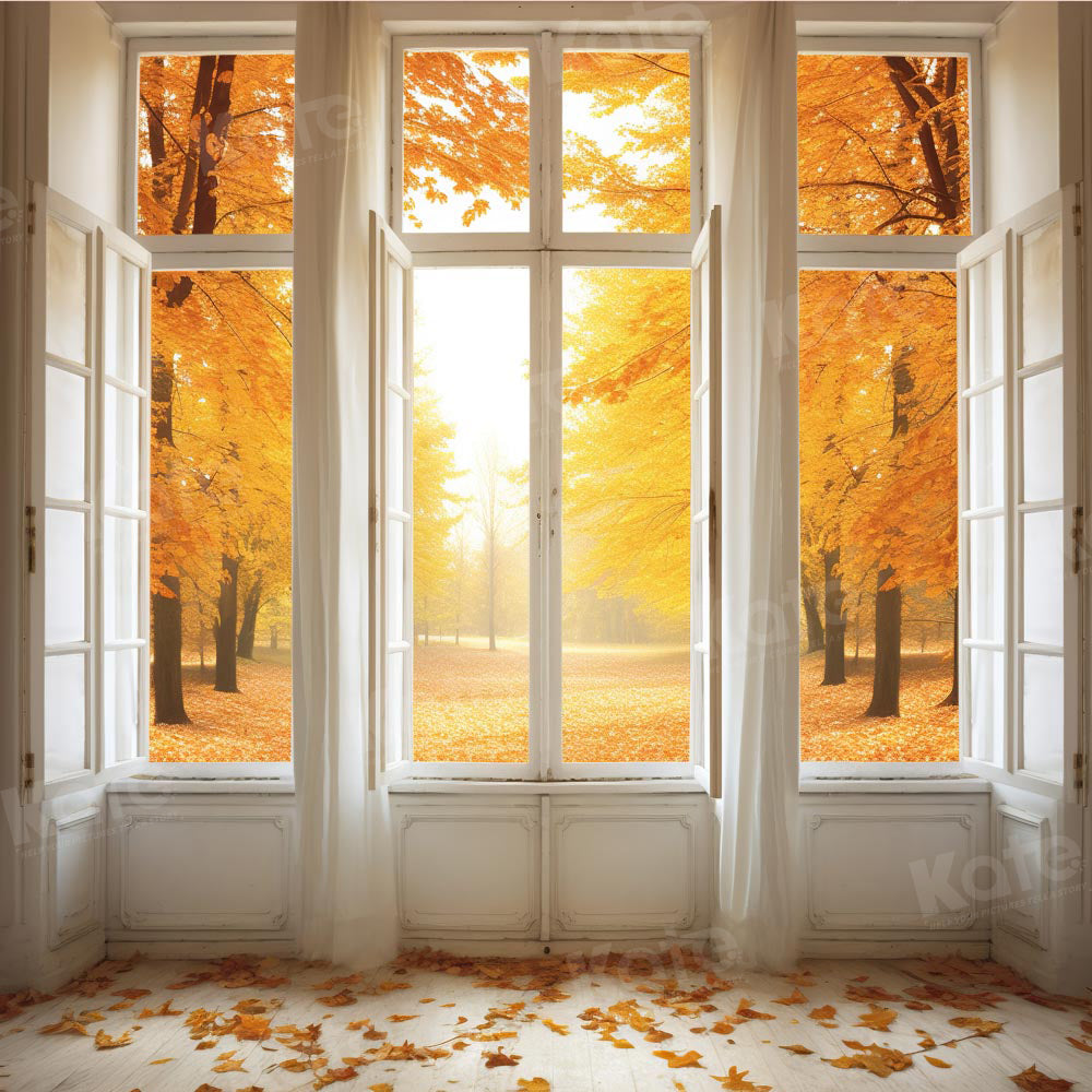 Kate Autumn Fallen Leaves Window Backdrop Designed by Chain Photography