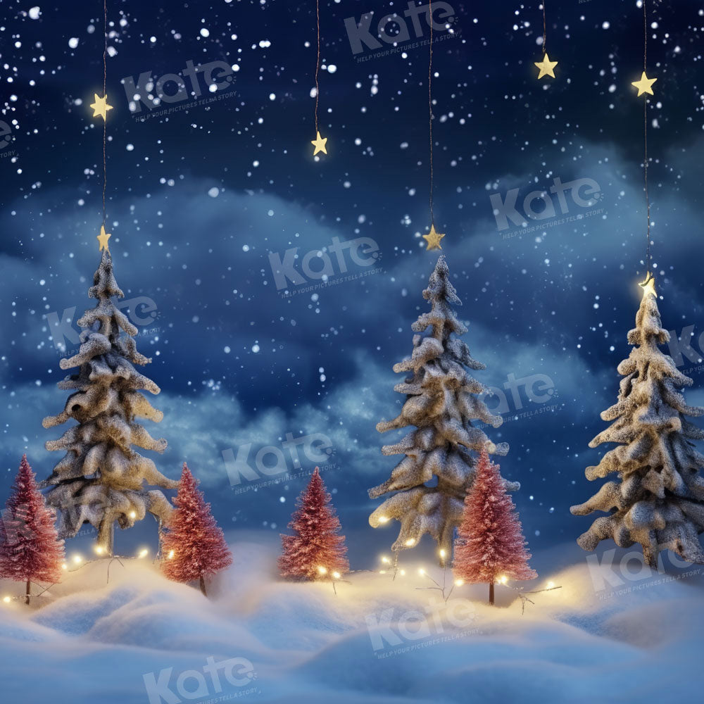Kate Christmas Trees Star Snowy Night Backdrop Designed by Chain Photography