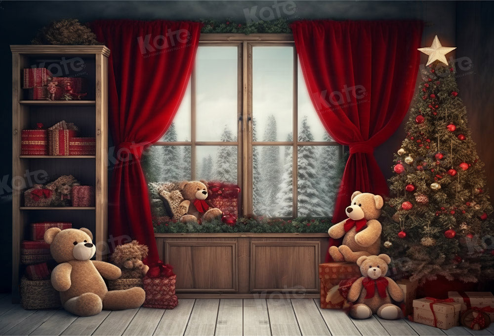 Kate Christmas Room Teddy Bear Window Backdrop Designed by Chain Photography
