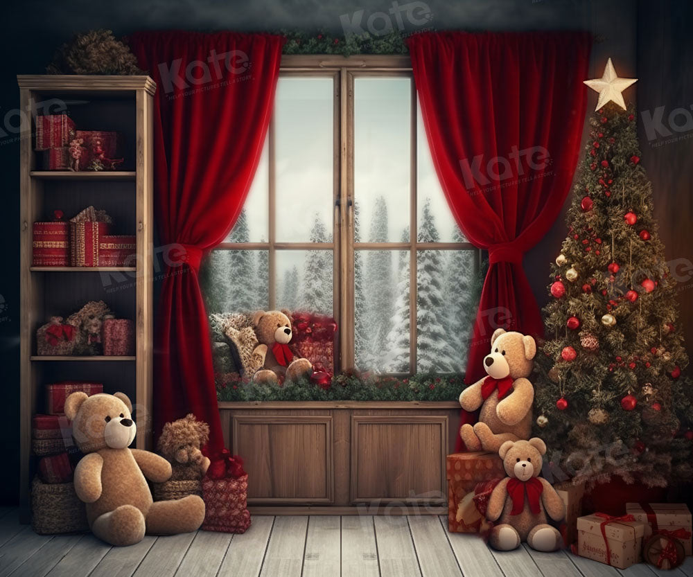 Kate Christmas Room Teddy Bear Window Backdrop Designed by Chain Photography