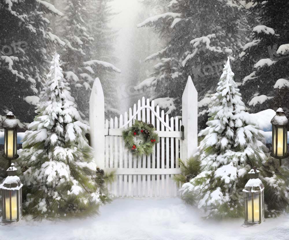Kate Christmas Snowy Garden Trees Backdrop Designed by Chain Photography