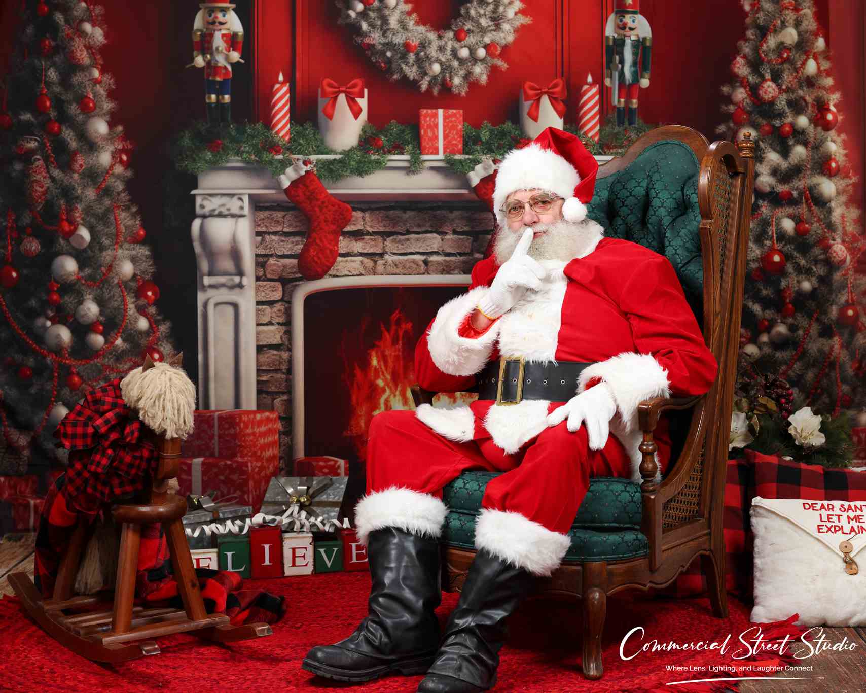 Kate Christmas Red Fireplace Tree Backdrop Designed by Chain Photography -UK
