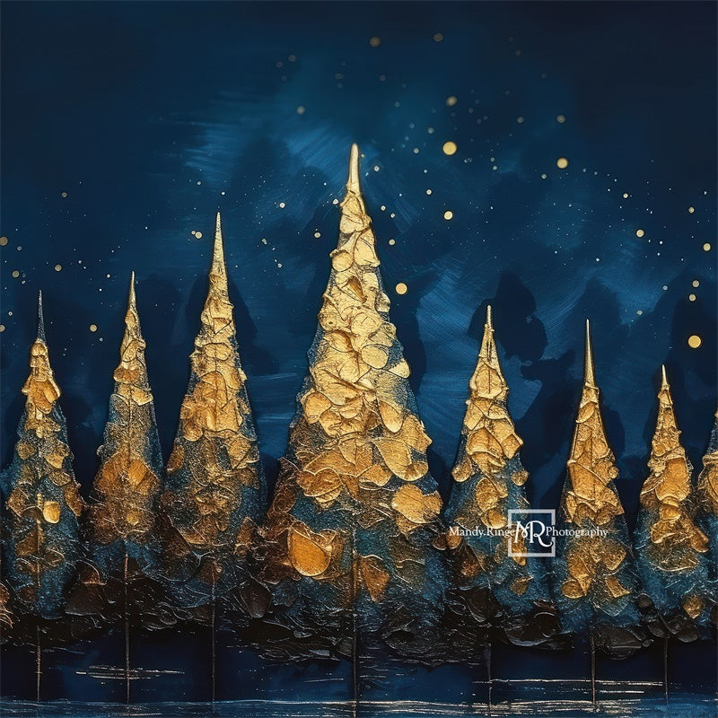 Kate Blue&Gold Holiday Trees Backdrop Designed by Mandy Ringe Photography