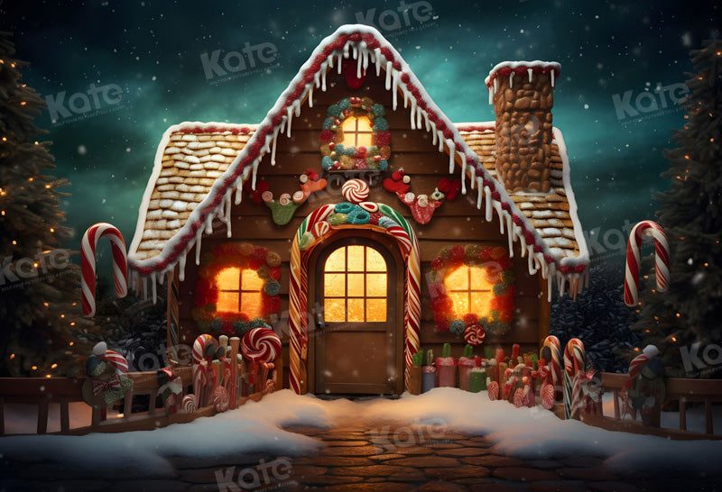 Kate Christmas Gingerbread Candy House Night Backdrop for Photography