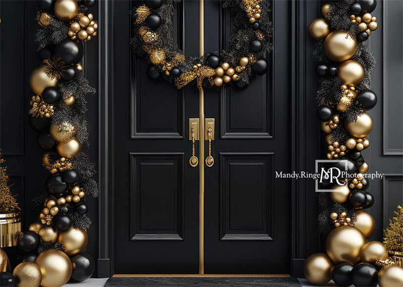 Kate Black&Gold Christmas Front Door Backdrop Designed by Mandy Ringe Photography