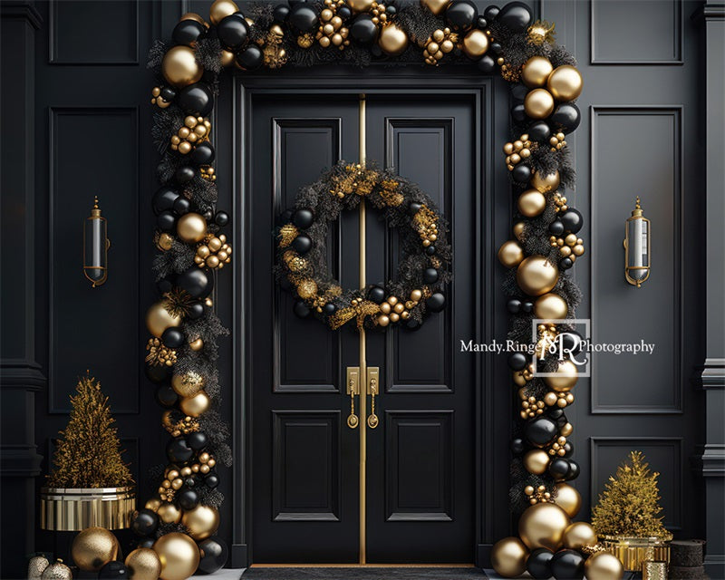 Kate Black&Gold Christmas Front Door Backdrop Designed by Mandy Ringe Photography