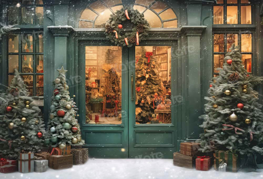 Kate Christmas Snow Green House Store Tree Backdrop Designed by Emetselch -UK
