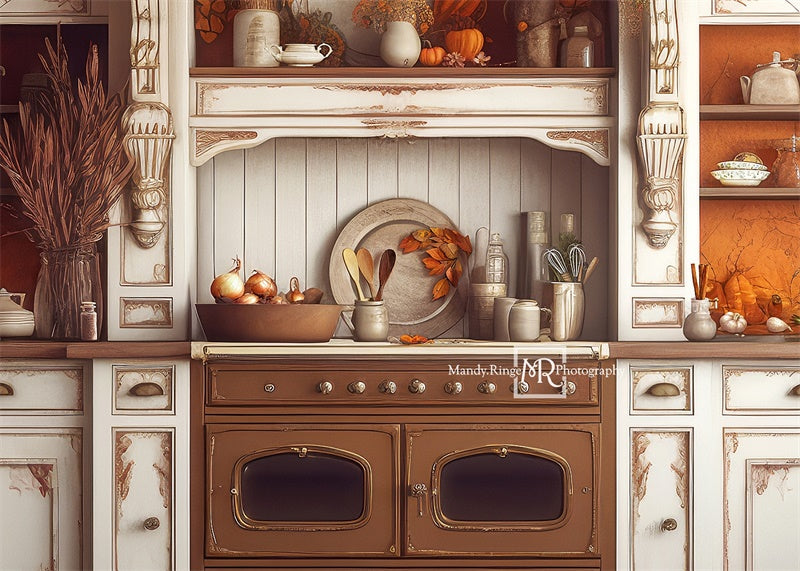Kate Autumn Pumpkins Kitchen Backdrop Designed by Mandy Ringe Photography