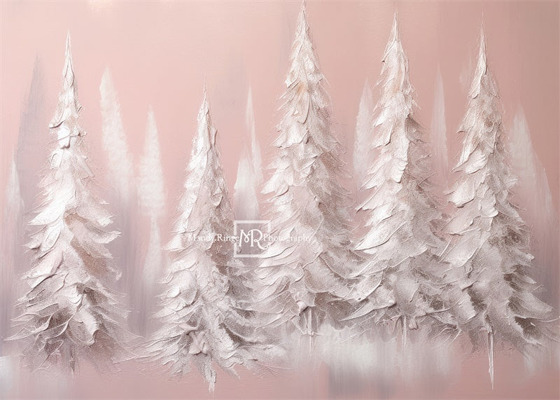 Kate Christmas White Pink Pine Trees Backdrop Designed by Mandy Ringe Photography