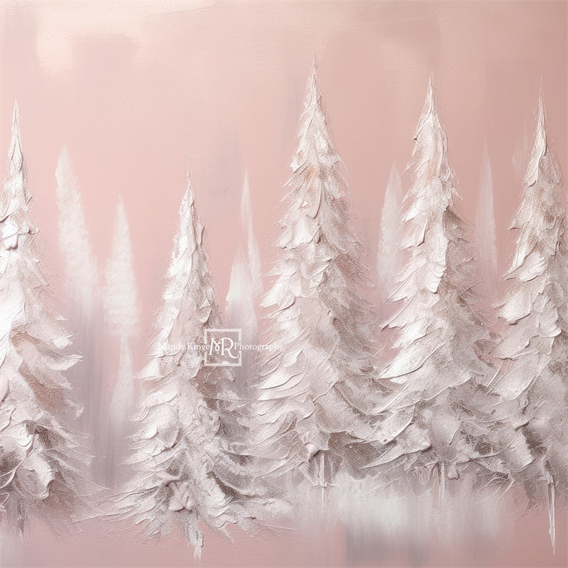 Kate Christmas White Pink Pine Trees Backdrop Designed by Mandy Ringe Photography