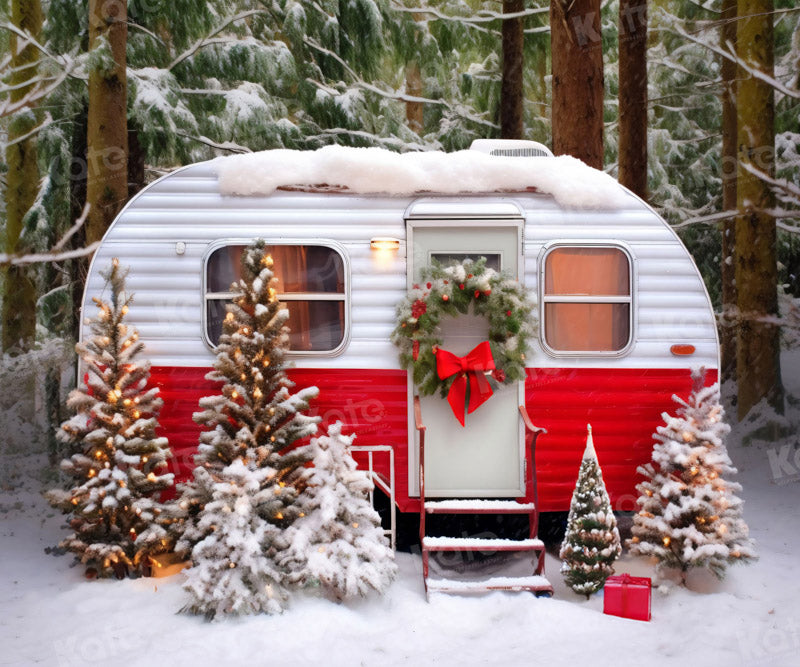 Kate Christmas Red Camping Car Winter Backdrop for Photography