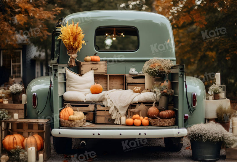 Kate Fall Truck with Pumpkins Fleece Backdrop for Photography